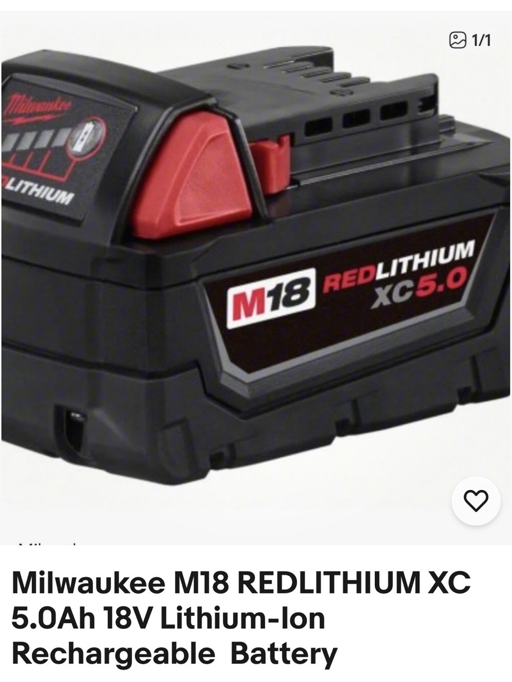 Milwaukee M18 REDLITHIUM XC 5.0Ah 18V Rechargeable Battery - Black/Red